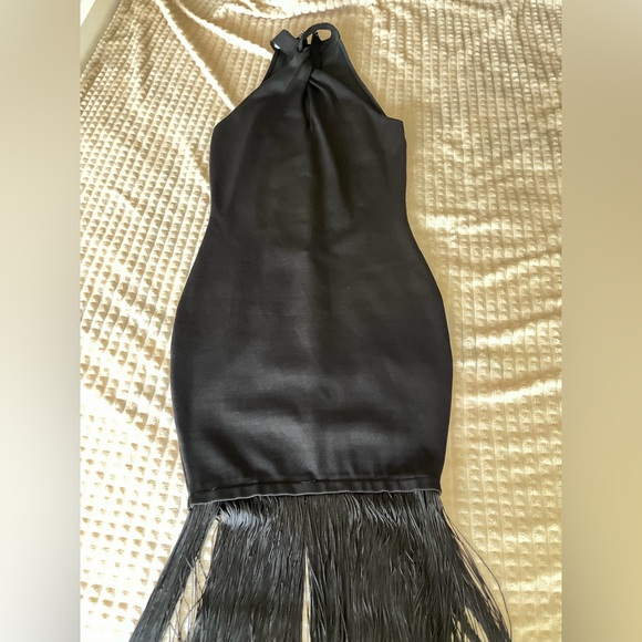 bebe Black Halter Midi Dress with Fringe - Picture 6 of 8